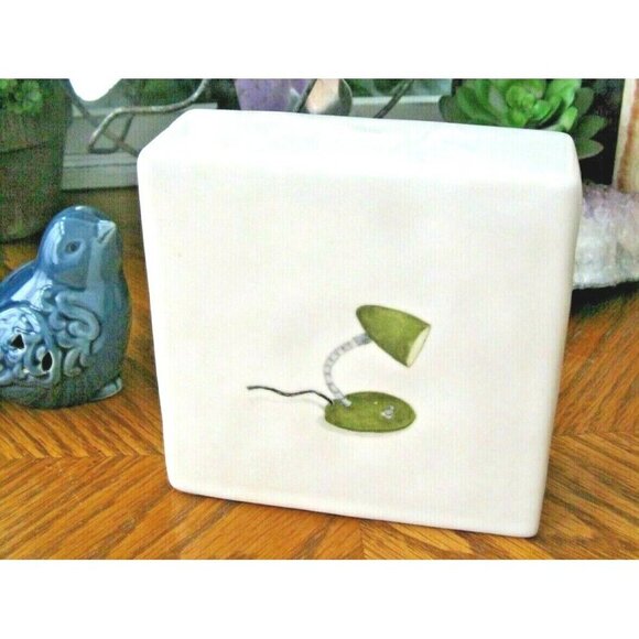 New Rae Dunn Vintage Style Green Desk Lamp Office Block Ceramic Paperweight - 4" - Picture 2 of 7